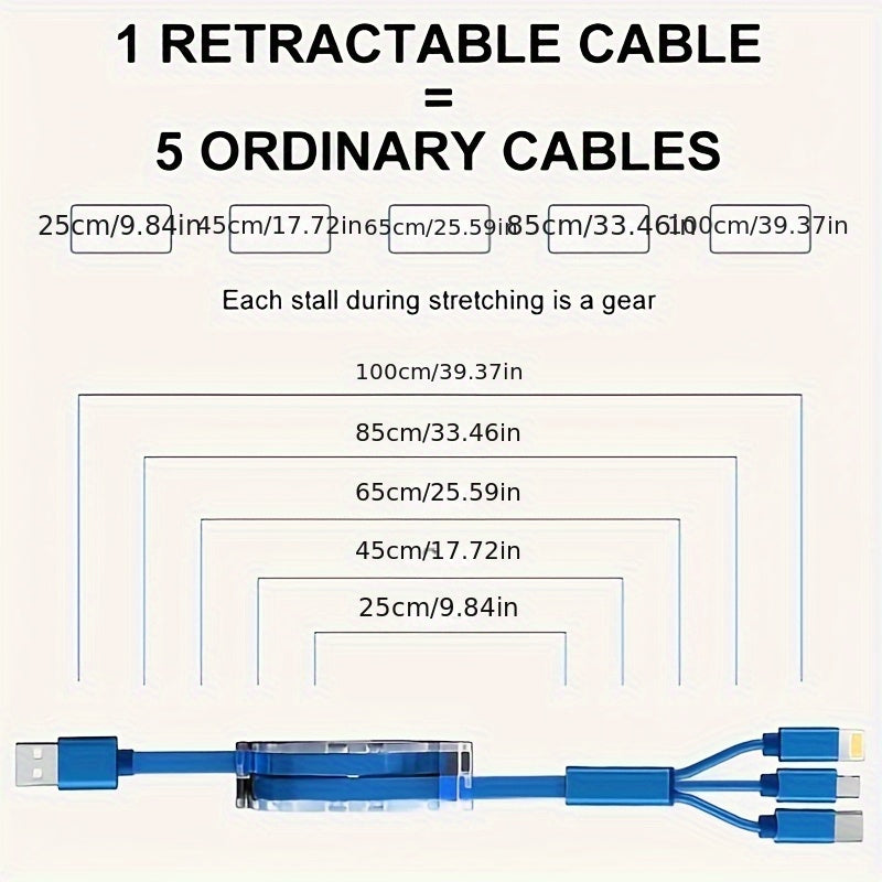 3-in-1 mobile charging cable compatible with iPhone, TYPE-C, and Micro b devices