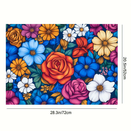 Colorful Floral Rubber Stove Protector Mat - 71.88cm x 52.07cm, Non-Slip, Heat-Resistant Synthetic Cover for Electric Glass Stove. Anti-Scratch and Multipurpose for Flat-Top Oven, Washer, Dryer, Mouse Pad, And Kitchen Decor.