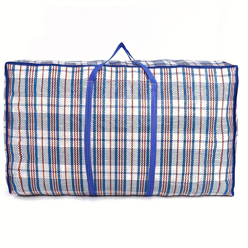 Large Waterproof Quilt Storage Bag - Durable, Zippered Tote with Handles for Easy Moving & Beach Use, Pink/Blue Checkered, Laundry Bags