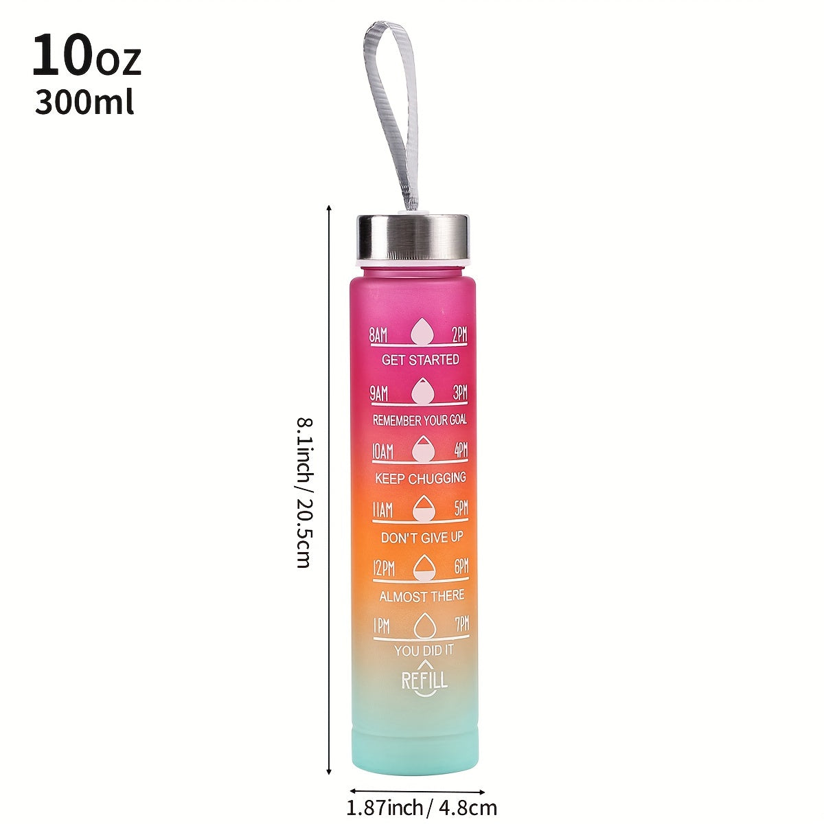 Lightweight sports water bottle with straw, gradient color, motivational phrases, large capacity, BPA-free, ideal for hiking and camping.