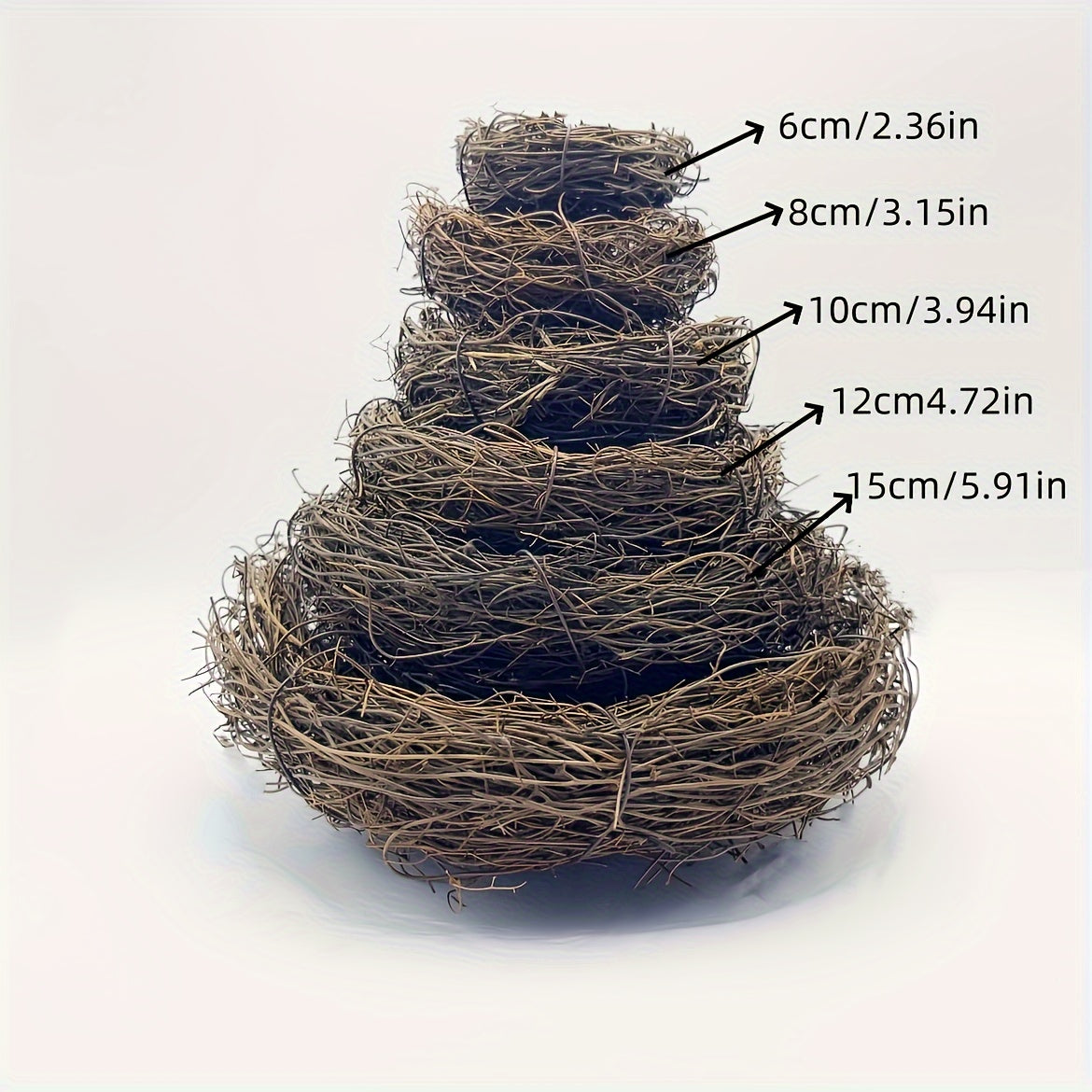 2pcs handmade natural rattan bird nests for garden or party decor, suitable for bird species. Eggs not included.