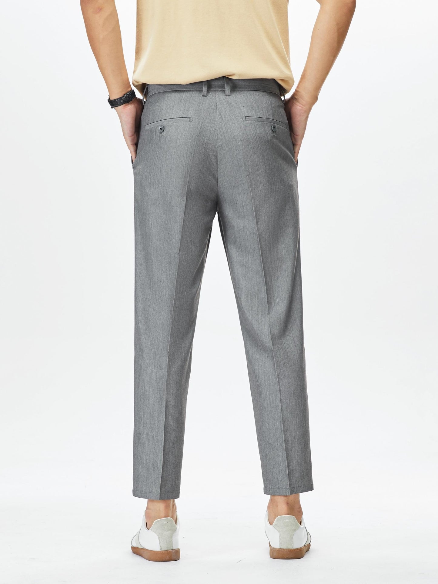 Men's cropped pants in solid color, semi-formal style for casual outdoor wear.