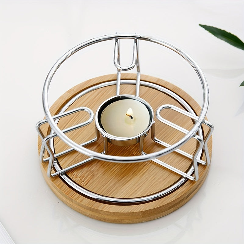 Stainless Steel Candle Holder with Wooden Base for Tea and Coffee Heating, Teapot and Beverage Accessories