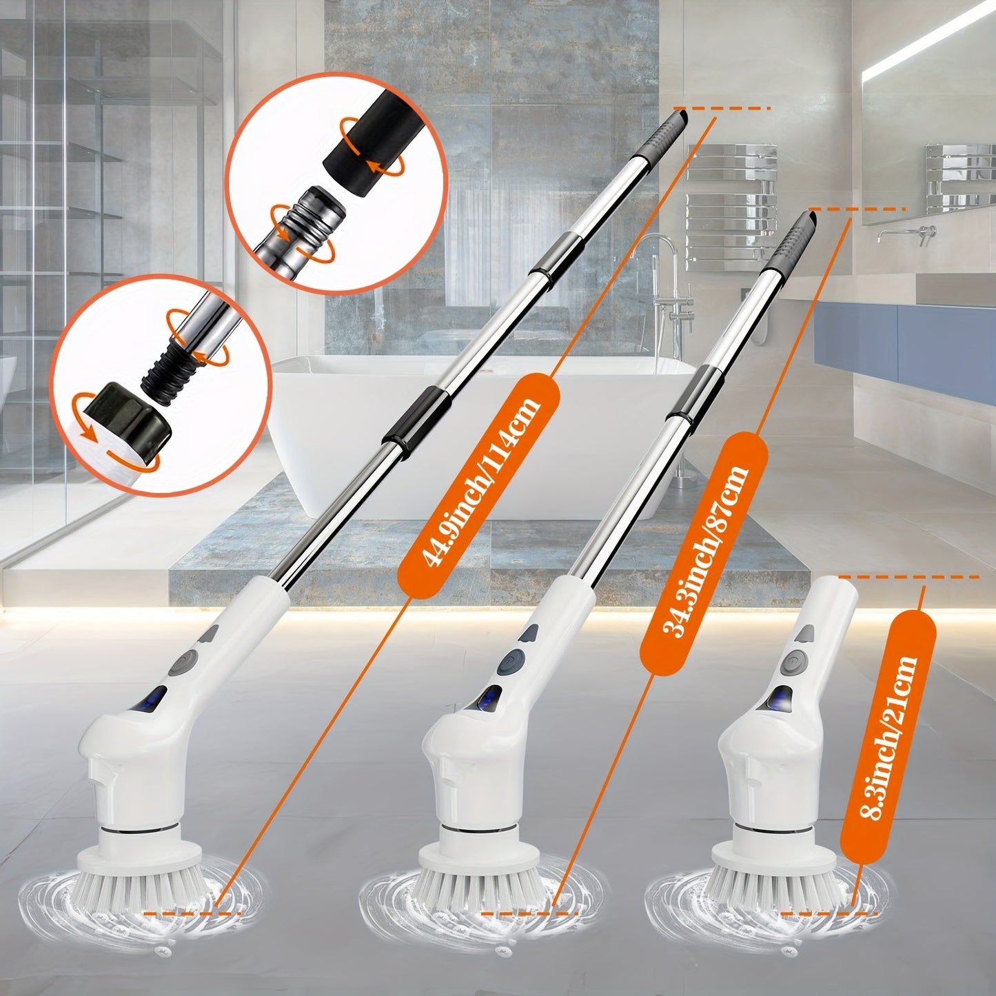 Introducing the IAGREEA Electric Rotating Cleaning Brush! This cordless cleaning brush comes with an adjustable extension arm and 9 replaceable cleaning heads. With 2-speed settings, this electric shower brush is perfect for cleaning bathtubs, tiles