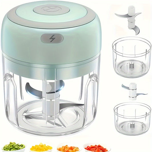 Compact USB rechargeable food blender for outdoor use with 500mAh battery.