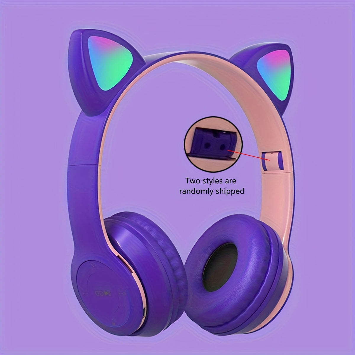 Cat Ear Wireless Headphones with LED light, foldable design, volume control, and Type-C charging - perfect for phones and as a gift.