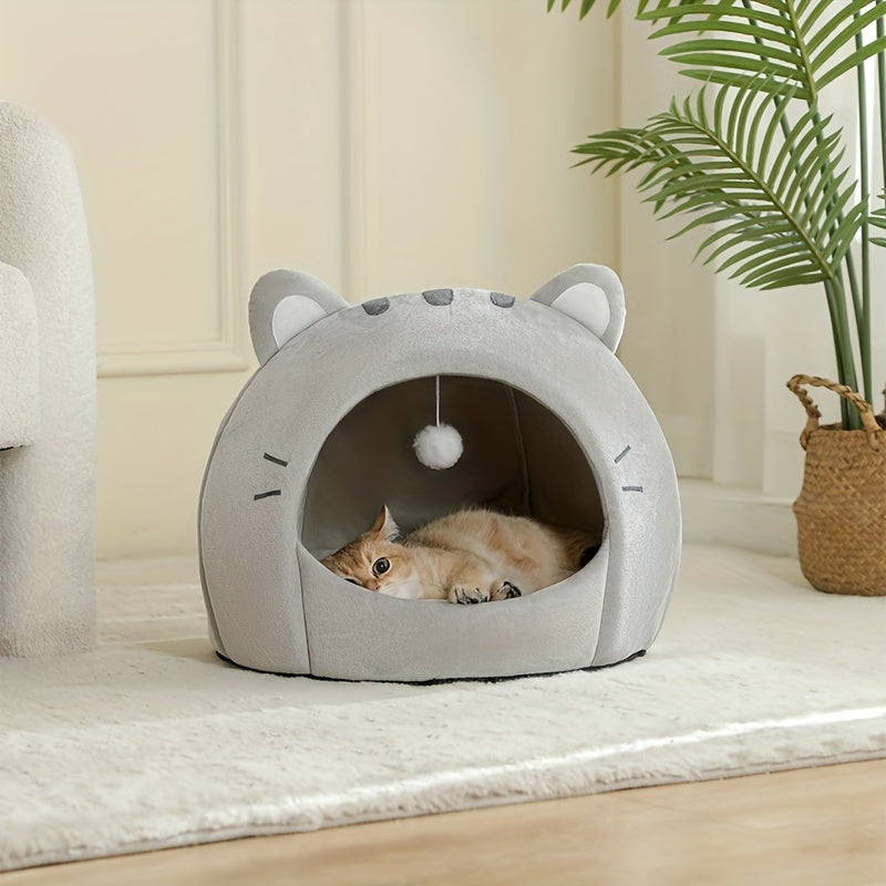 Soft, breathable polyester cat bed with cute design for all seasons, suitable for small to large cats.