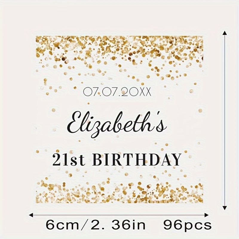 Personalized Paper Square Labels - Custom Name and Date Stickers for Wedding, Birthday, Bridal Shower, Party Favors - "Thank You" Design, Pack of XX