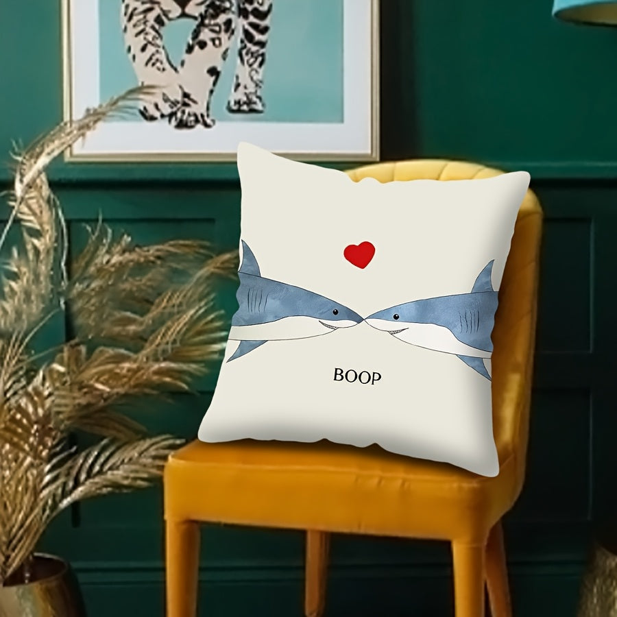 Coastal Style Shark Boop Throw Pillow Cover, Cute Ocean Themed Decorative Cushion Case, Funny & Romantic Home Sofa Decor, Perfect for Birthdays and Valentine's Day, Size: 44.96cm x 44.96cm - Insert not included