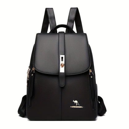 Women's spacious backpack with solid color and buckle design, perfect for outdoor activities and travel.