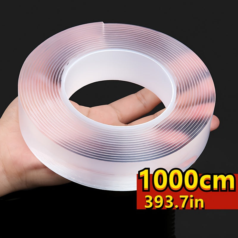 10m/32.7ft Nano Dual-Sided Tape:Strong, Transparent Adhesive for Home & Office, Washable & Residue-Free on Various Surfaces, 1cm/39.37in Wide.