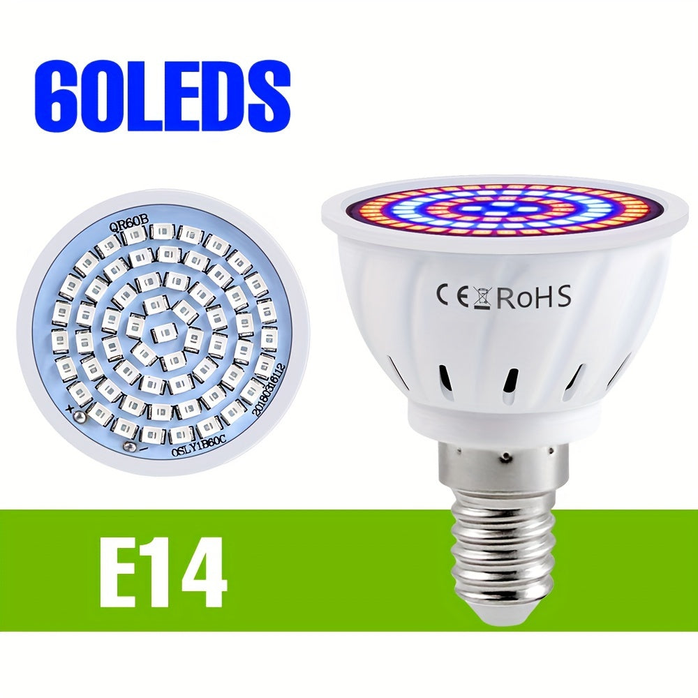 E27 LED Grow Light Bulb for Indoor Plants, Full Spectrum Hydroponic Lamp with 48/60 SMD2835 LEDs, Suitable for Greenhouse Tent Gardening.