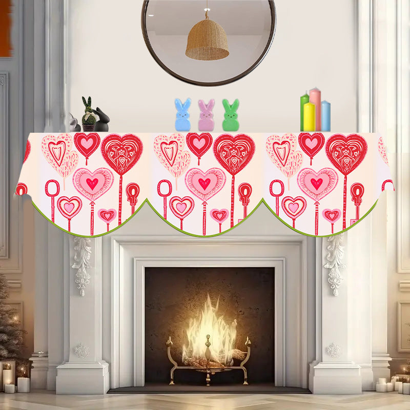 Valentine's Day Fireplace Scarf Cover for Home Decor, Love Heart Design, 49.78cm x 199.9cm, Polyester Material, No Electricity Required - Perfect for Living Room Fireplace or Window Decoration