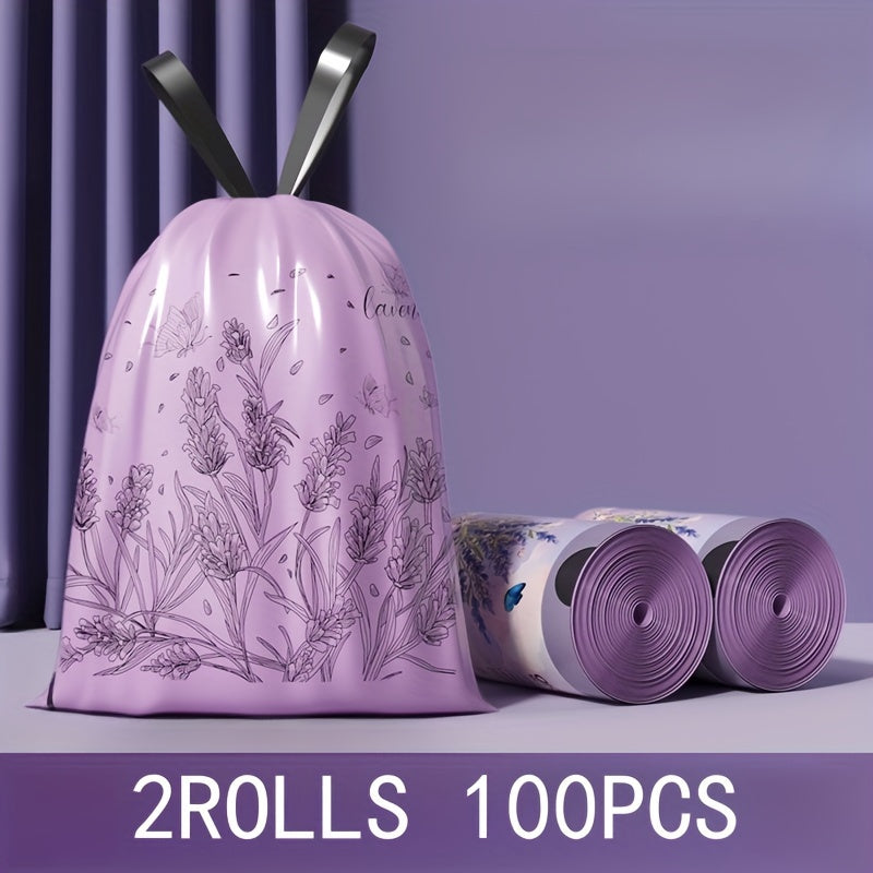 Thick Lavender-Scented Drawstring Trash Bags, 15.14 L - 50pcs, for Kitchen, Office, Home & Dining Room - Multipurpose Disposable Bags with Automatic Closing, Portable - 1 Roll