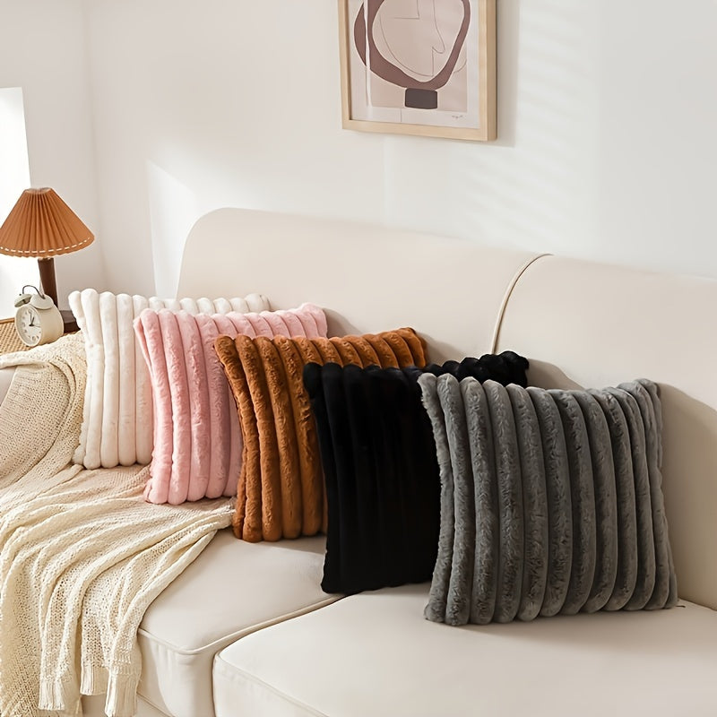 Luxurious faux fur striped pillow covers for sofa or couch - set of 2.