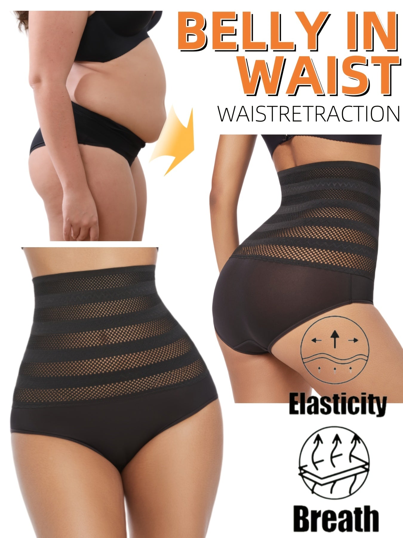 High-waist shapewear panties for plus-size women with tummy control, butt lift, and breathable mesh.