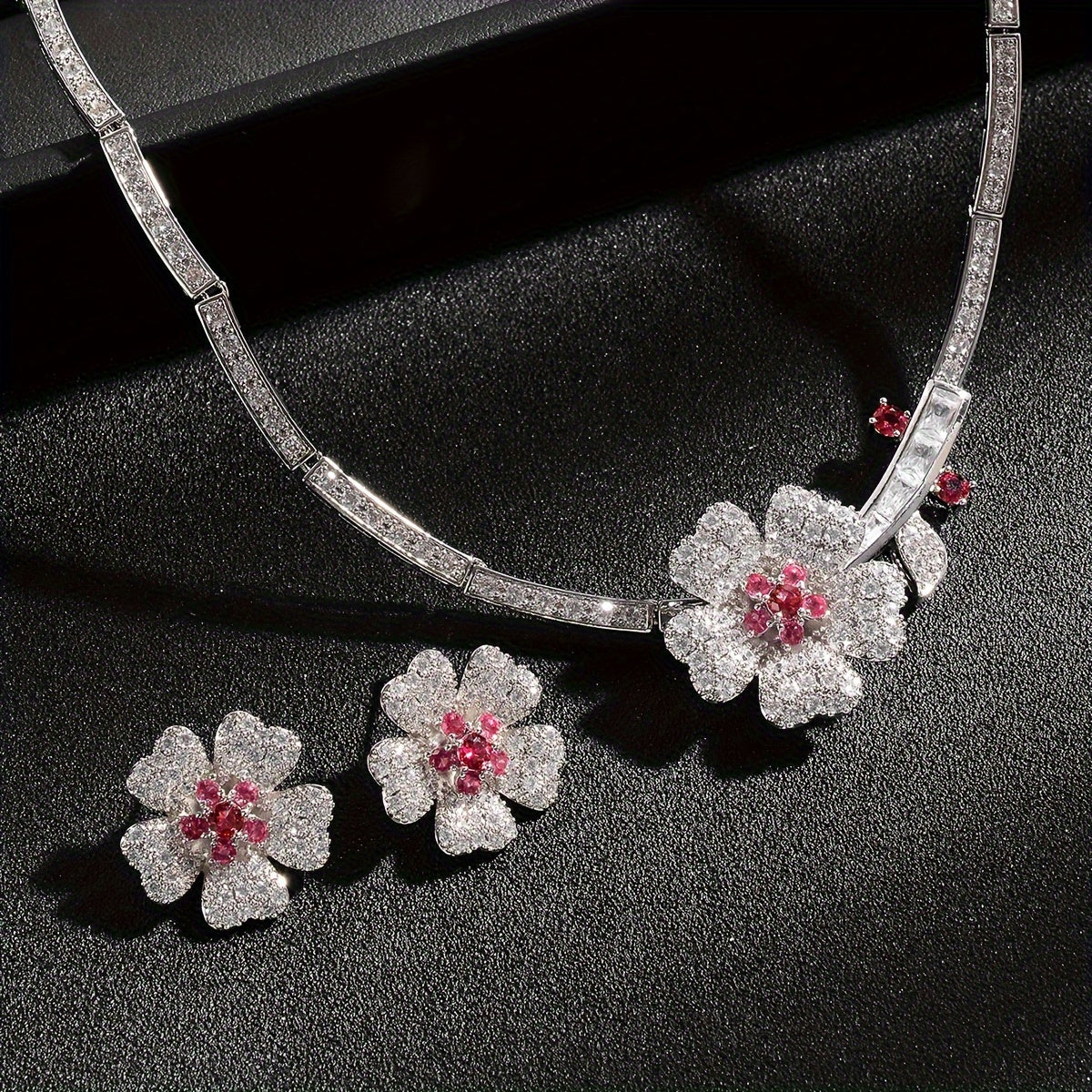 Beautiful Set of 925 Sterling Silver Floral Zirconia Earrings & Necklace - Perfect Fashion Accessories for Women to Wear Daily or Give as a Gift