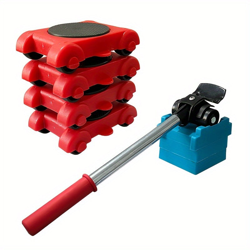 Heavy-duty furniture moving tool set with 8 pieces, 158.76KG capacity, steel construction, rubber wheels, no power needed, 360° rotation, ideal for home and office use.