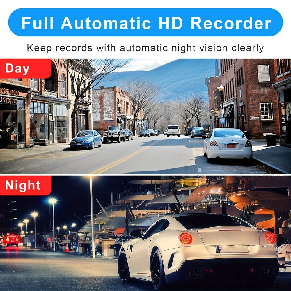 3-channel car dash cam with front, right, and left cameras, night vision, parking monitor.