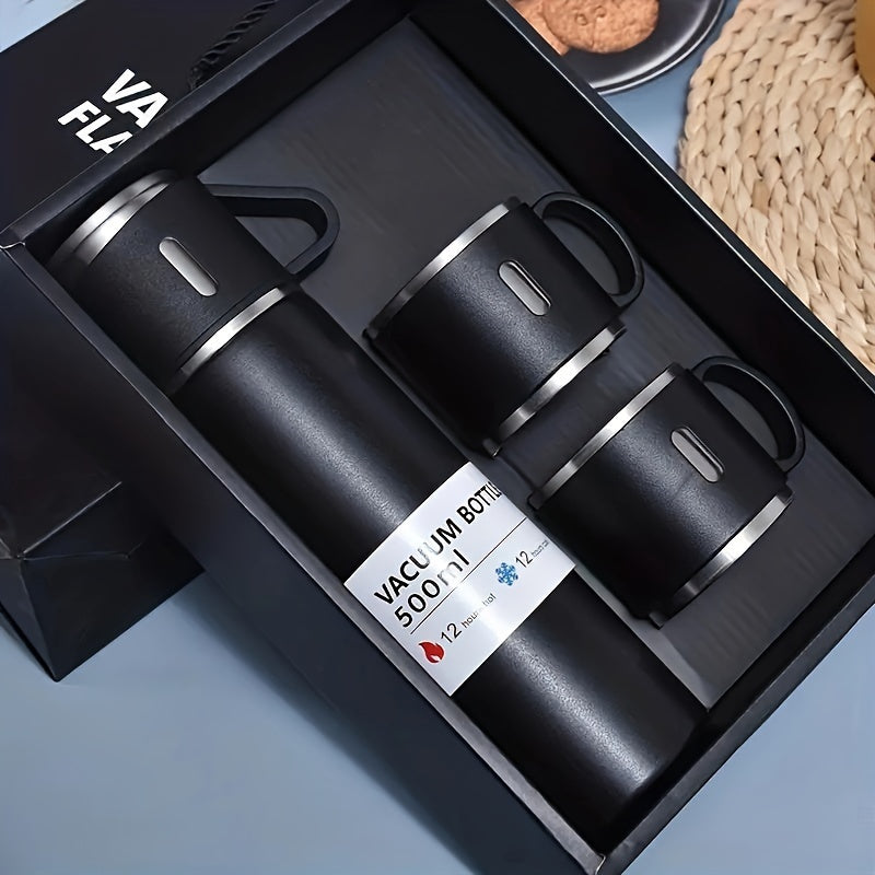 Stainless steel vacuum flask, leakproof, BPA-free, hand wash only - ideal for camping and hiking.