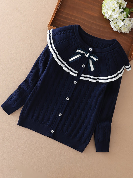 New spring cardigan for girls, a sweet and cute knitted top perfect for children with a school style, suitable for older kids in autumn. 

Rewritten: Cute spring cardigan for girls, ideal