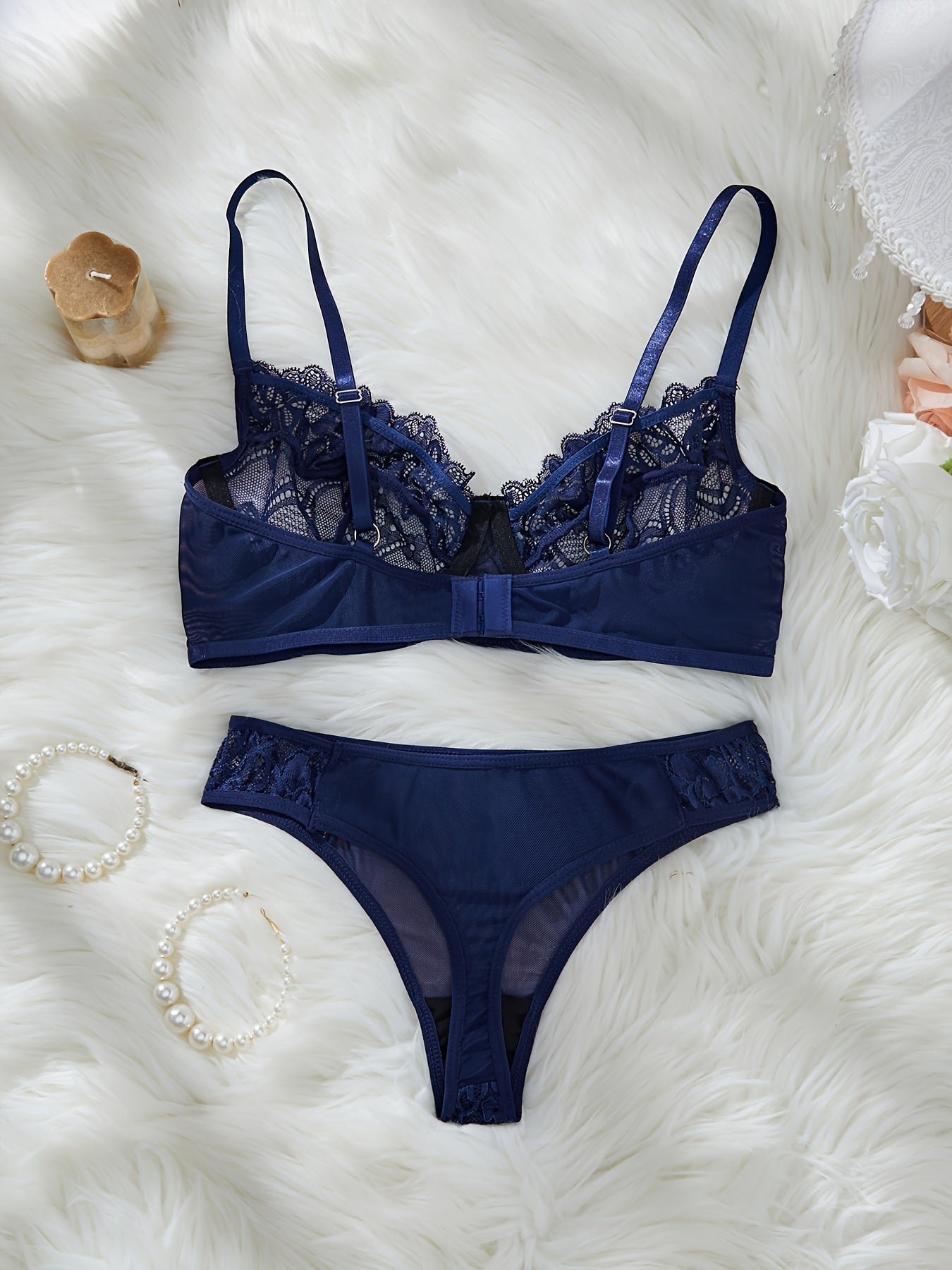 Stylish Navy Lace Bralette and Brief Set for Women