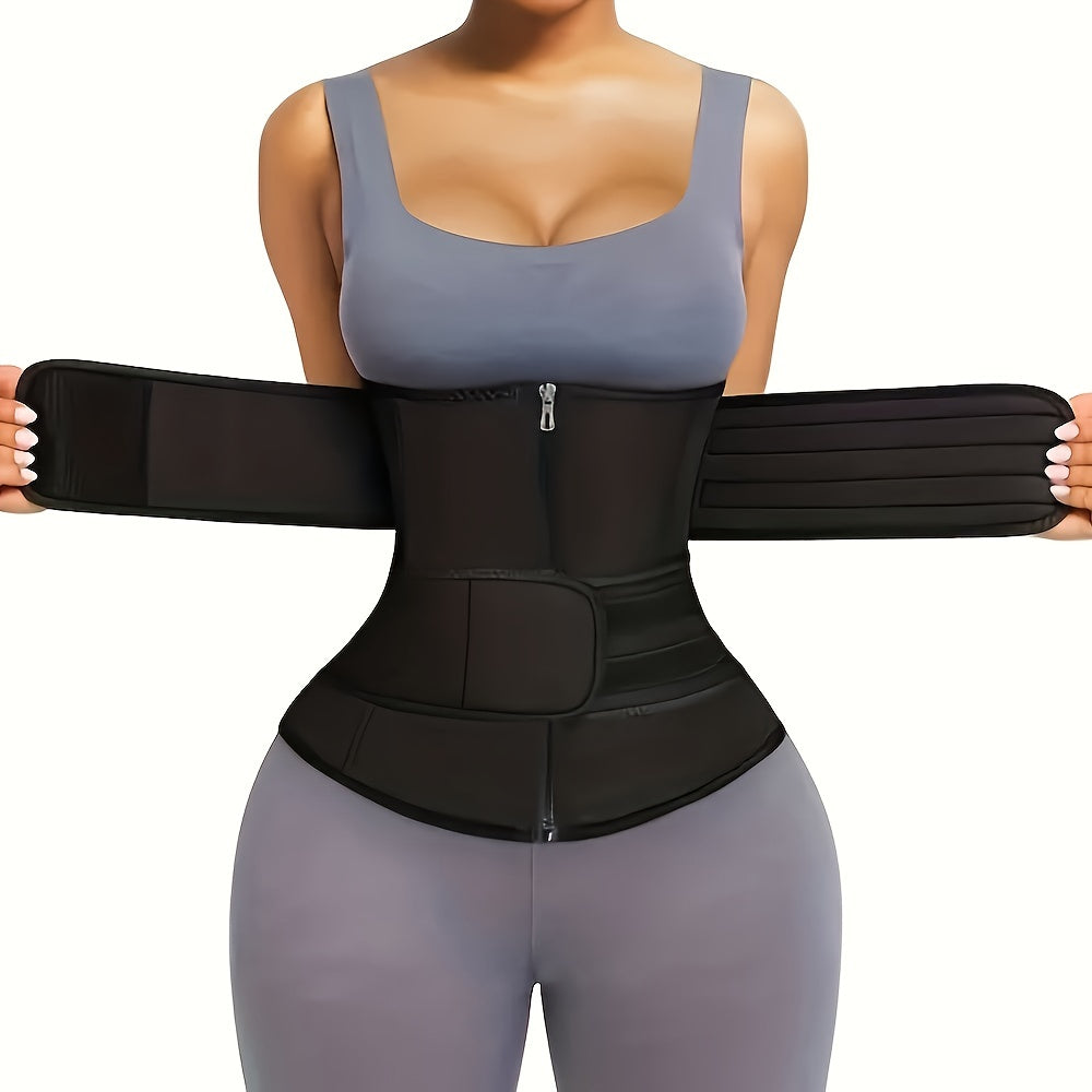 1pc Double Belt Zipper Waist Trainer with Hook & Loop Fastener, Women's Waist Trimmer & Shapewear