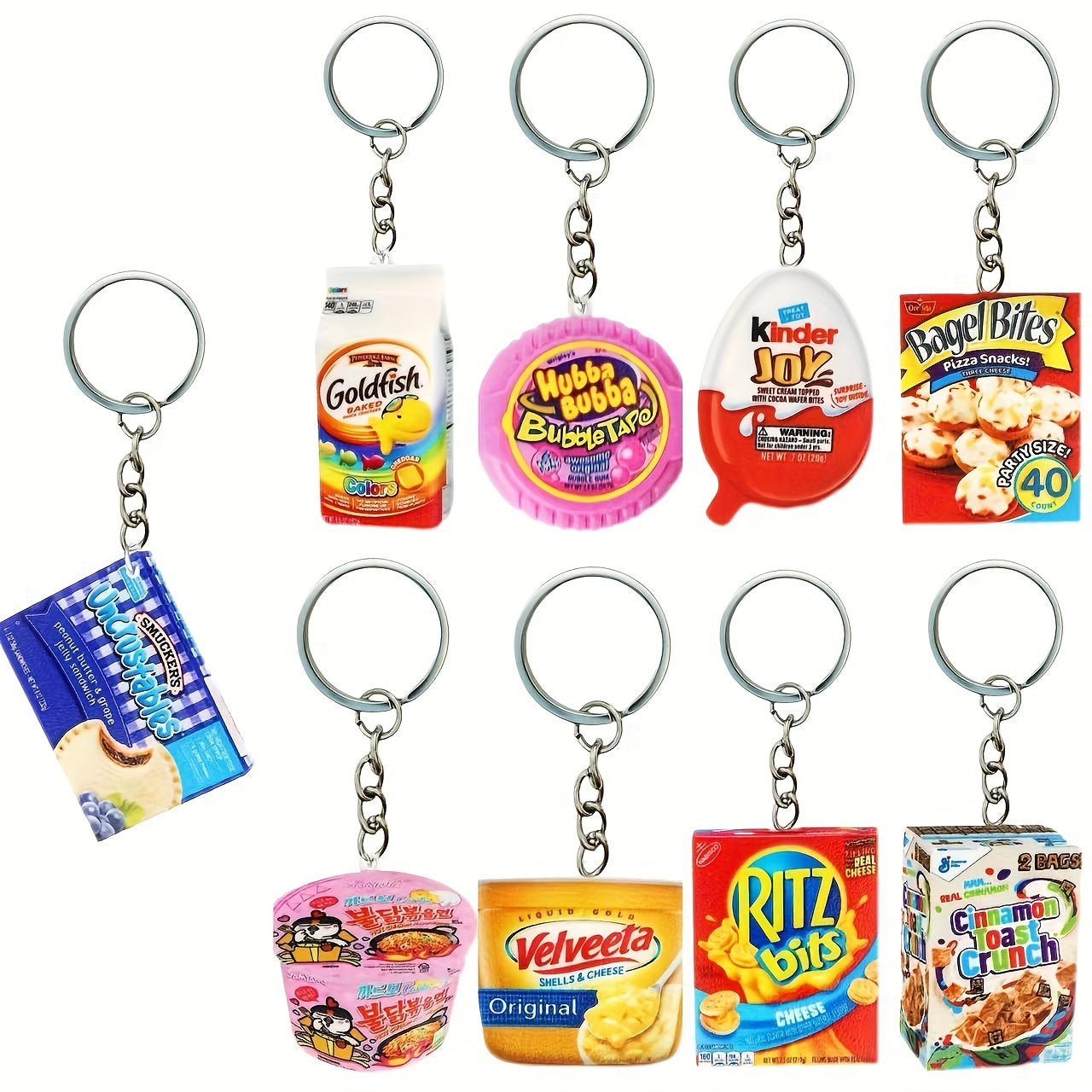 Set of 9 Novelty Snack-Themed Keychains - Cute Cartoon Designs for Women & Girls, Stylish Charms for Backpacks, made of Strong Acrylic