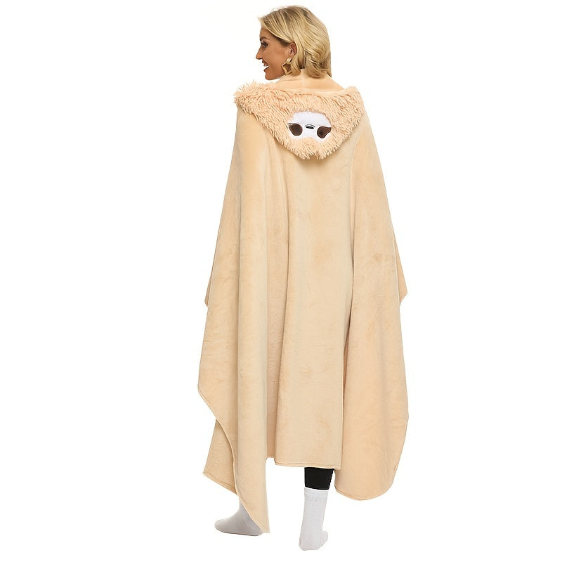 Soft and Fluffy Hooded Sloth Wearable Blanket for Women - Cozy with Large Pockets for Snuggling & Napping, Machine Washable, Made of Polyester, Size: 149.86x129.54 cm