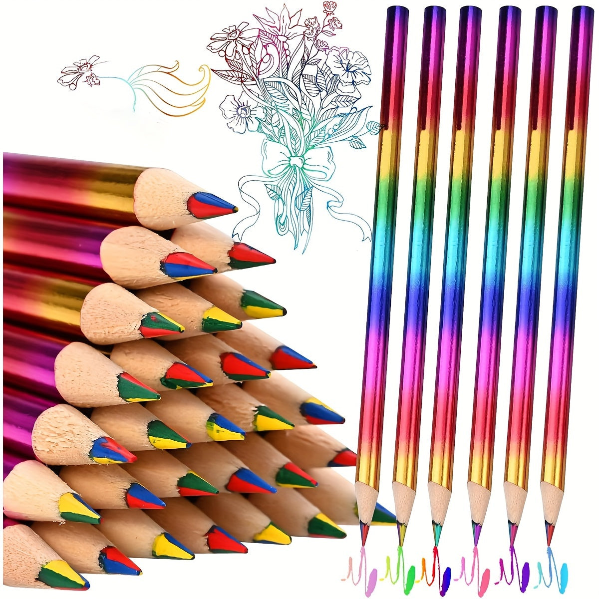 16pcs/50pcs Erasable Wooden Colored Pencils with 4-in-1 Core, HB Hardness, for School, Home, Drawing, Coloring, and Art.