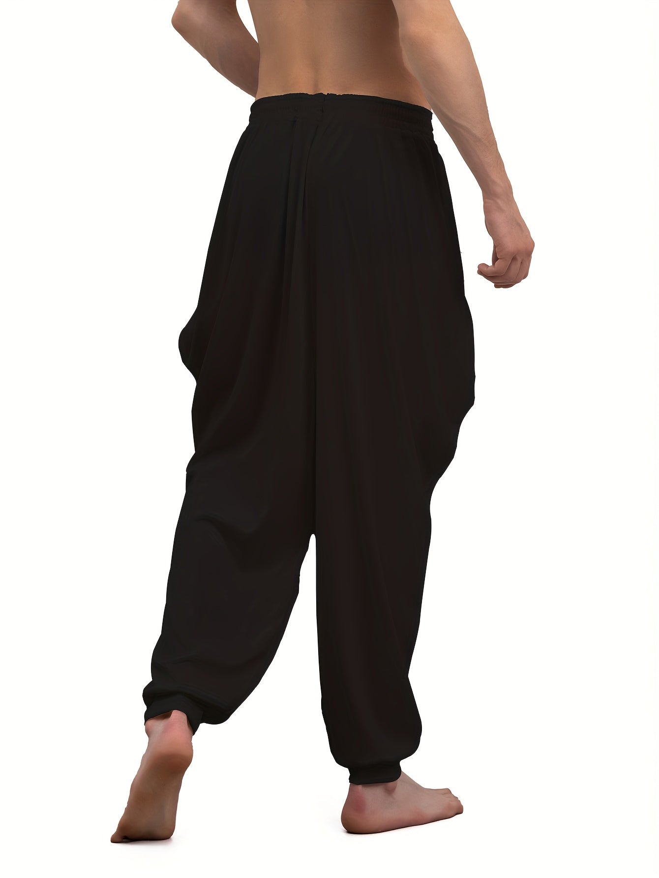 Adult harem pants in 100% polyester knit fabric, medium stretch, solid color, loose fit with drawstring, suitable for all-season weekend wear, available in plus size.