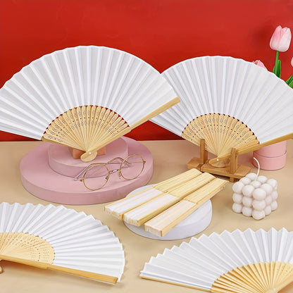 Set of 24 Wedding Fans made of Handheld Paper Folding Fans with Bamboo Handles - Perfect for Wedding Gifts, Parties, Home Decor, and Souvenir Gifts