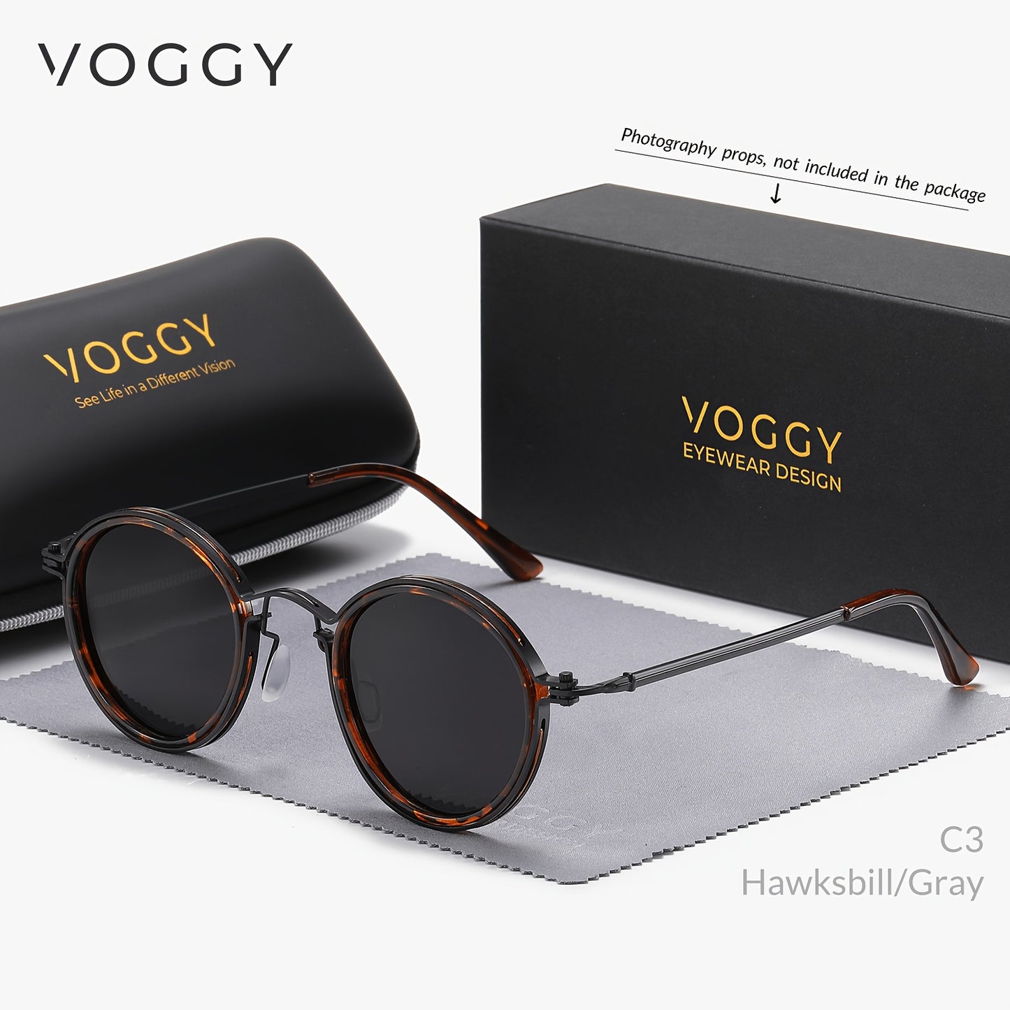 VOGGY Retro Metal Polarized Fashion Glasses - Black Frame with Brown Tortoiseshell Accents, Stylish Round Design for Men & Women. Ideal for Driving, Fishing, Cycling, Hiking & Outdoor