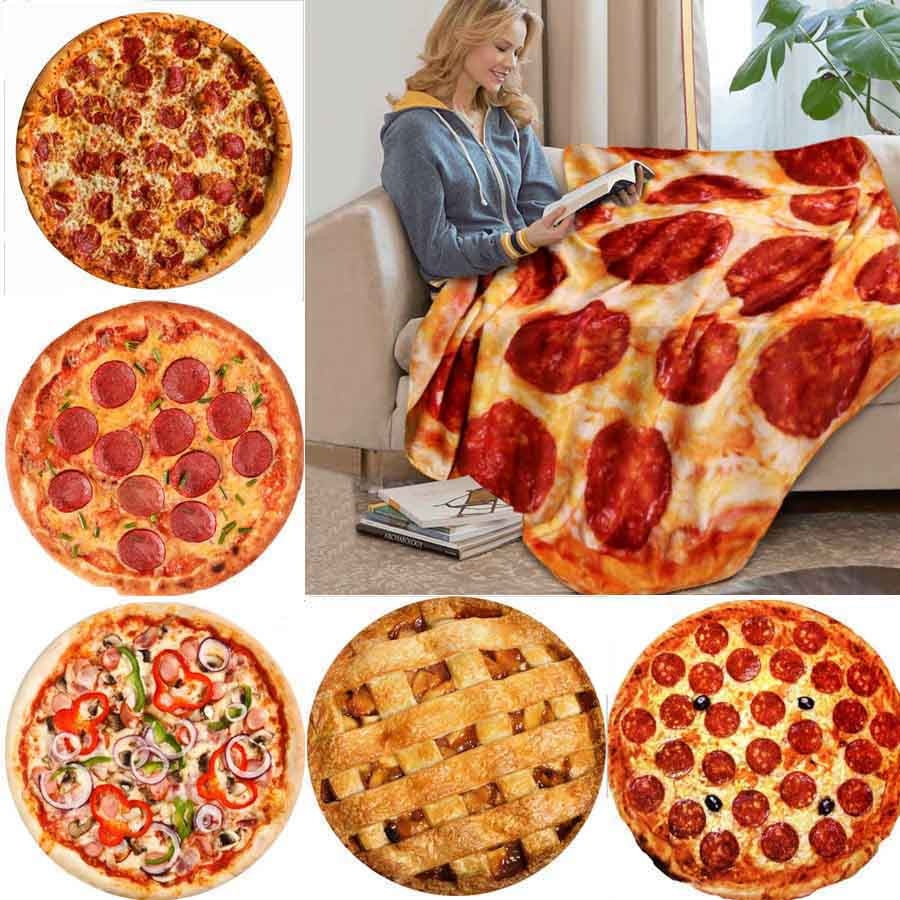 Pizza pattern flannel blanket, perfect for keeping warm and cozy while relaxing on the couch, bed, or sofa.