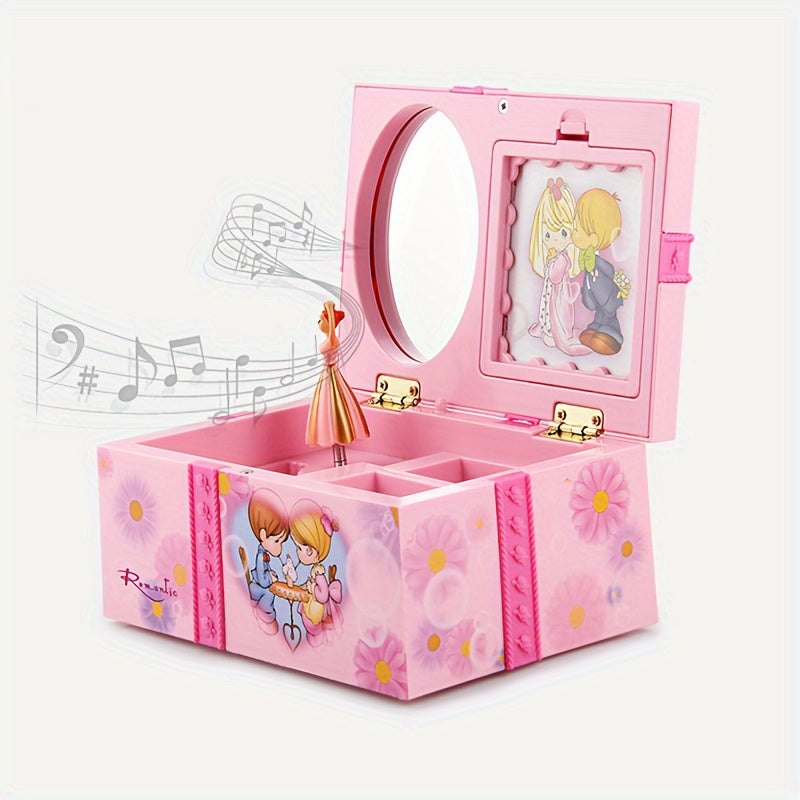 MiiYoung Ballet Dancer Music Box with Makeup Mirror - Rotating Jewelry Organizer, Ideal Birthday Present for Girls