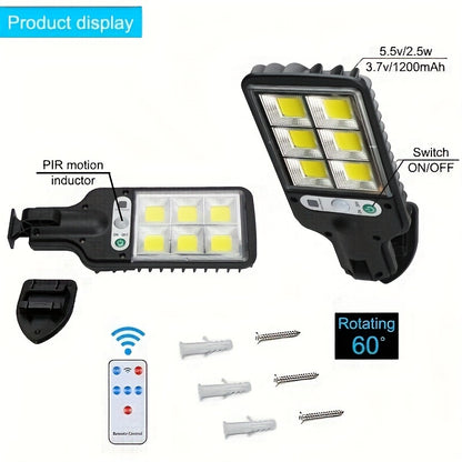 Solar LED wall lights with human body induction, motion sensor, remote control, 3 light modes. Suitable for garden, patio, path, security, outdoor wall. Push button control, plastic shade