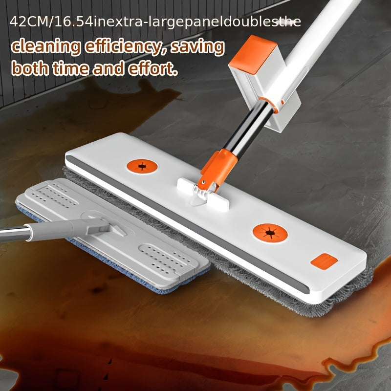 Get the ultimate cleaning tool with the Stainless Steel Flat Mop and Long Handle Set Bucket. This multi-surface wet and dry floor cleaning system includes a durable rotating mop, along with cleaning supplies and tools for kitchen, bathroom, living room