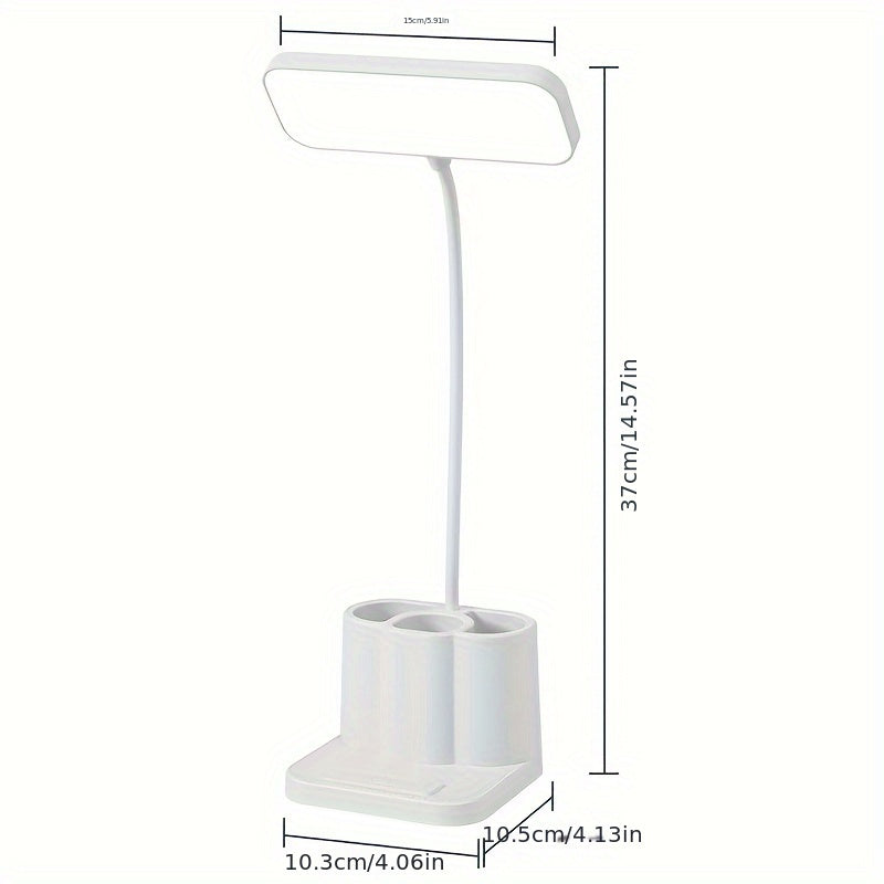 Adjustable LED desk lamp with touch control, eye-care technology, rechargeable battery, ideal for bedroom or study.