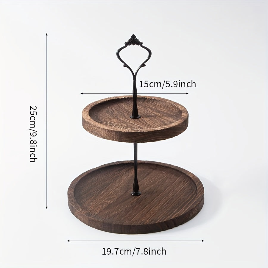 YumiPLUS Rustic Wooden Cake Stand with Iron Accents for Events and Cake Decorating.