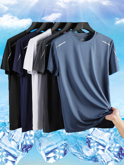 5 Men's Quick-Dry Athletic T-Shirts made of breathable polyester & elastane blend, perfect for summer workouts & casual wear.