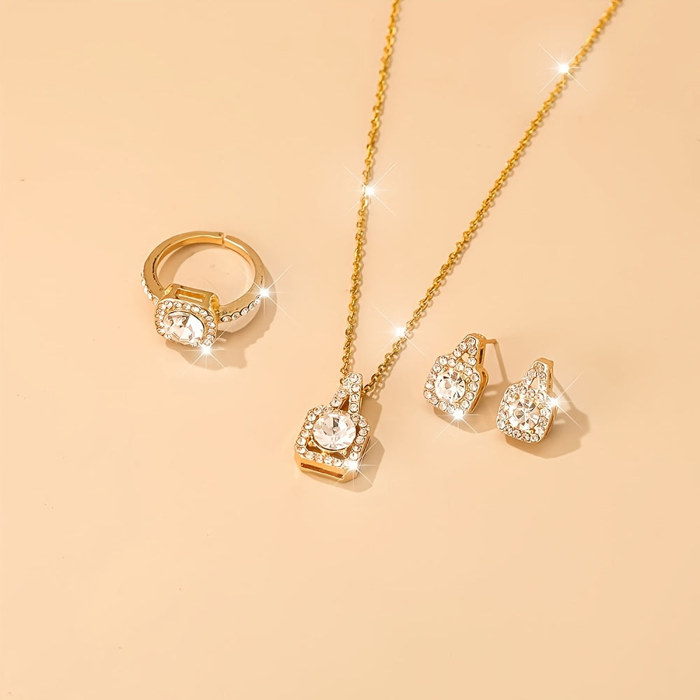 Golden Fashion Square Earrings Necklace Set (4pcs)