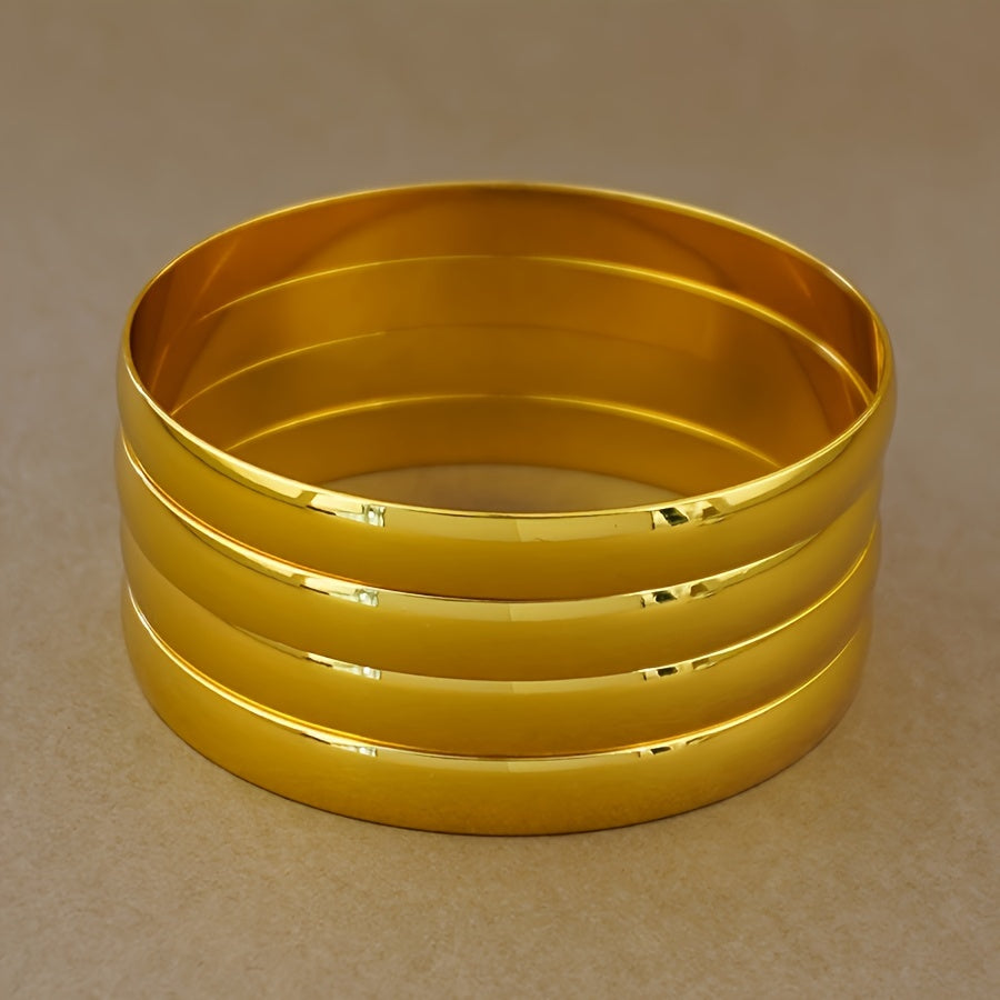 Set of 4 beautiful bangles plated with elegant 24K golden copper, featuring a cute Boho style perfect for daily wear or parties. These versatile accessories are ideal for carnival celebrations and year-round fashion statement pieces.