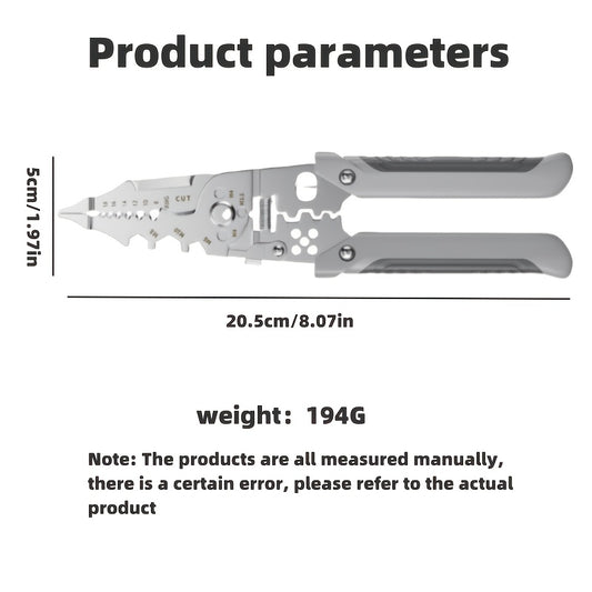 Multifunctional wire stripper pliers designed for electricians with special wire splitting and peeling capabilities, industrial wire wrapping and cutting functions, and universal wire