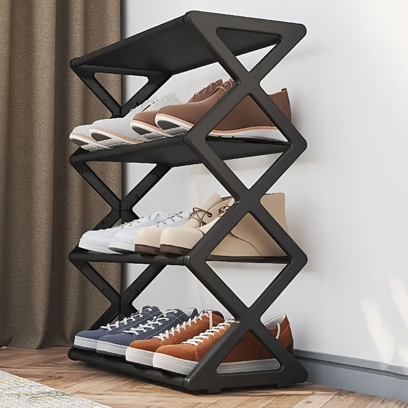 Selected ★ Single Unit of a Simple and Durable Four-Tier Shoe Rack, a Cloth-Covered Shoe Storage Cabinet that Keeps Dust Away, Made for Easy Home Setup, Fits Up to Twelve Pairs of Shoes, Strong and Stackable, Perfect for Entryways, Closets, or Workshops.