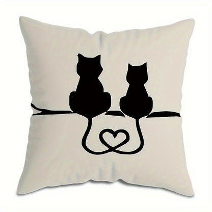 Stylish Black & White Cat Patterned Pillowcase- Super Soft, Reversible Design, Easy Zip Closure- Ideal for Couch, Bed, Car Decoration- Washable, Durable Polyester Fabric- 44.96 x 44.96 cm, Pillow Core Not Included- Enhance Your Home Decor Room Decor