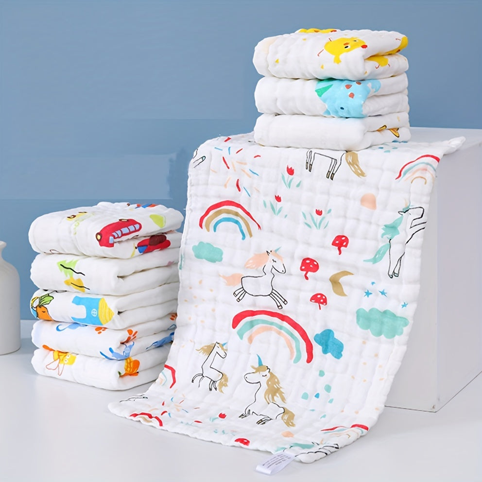 Five 25*50Cm towels with unique, high-density gauze patterns, perfect for everyday bathing.