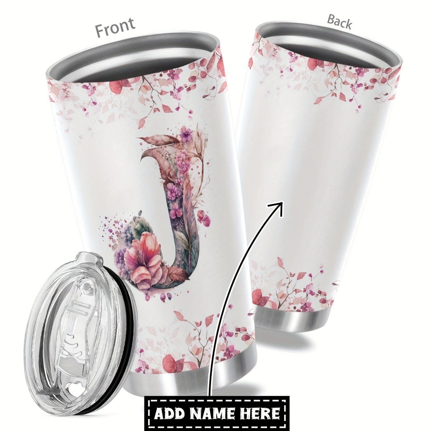 Customize your daily essentials with our Hsdiokl 20oz Insulated Stainless Steel Tumbler featuring a personalized name and flower design. This oval metal mug comes with 2 BPA-free lids, perfect for hand washing and multipurpose use. Designed for adults