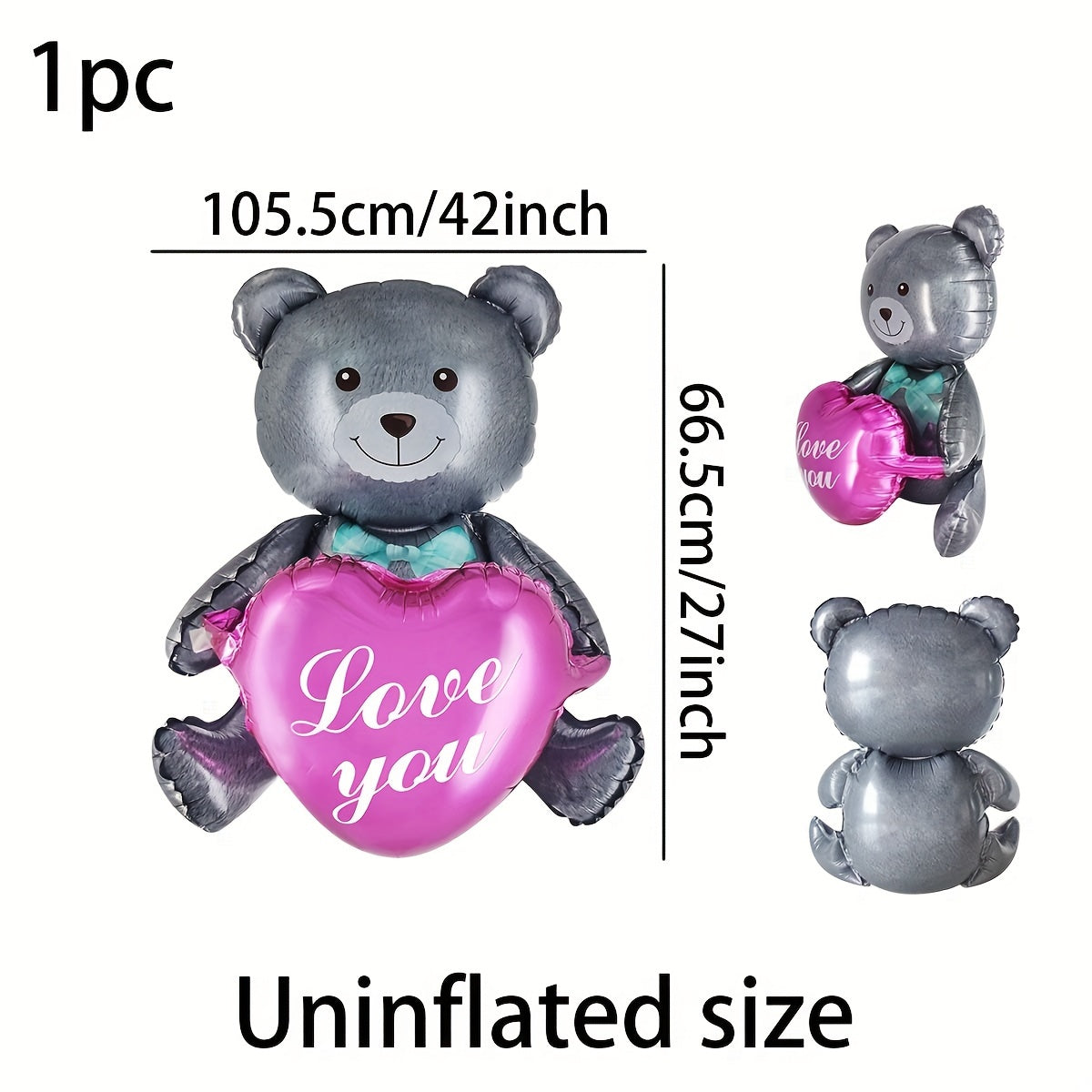 27-inch Valentine's Day teddy bear and heart balloon made of mixed color aluminum film, suitable for various events and ages 14+