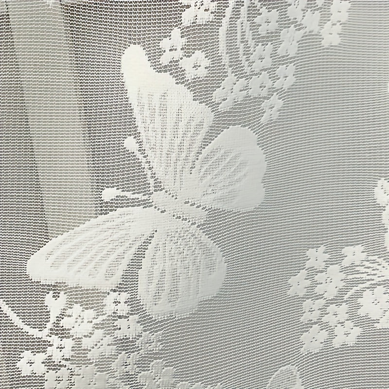 Elegant White Lace Butterfly Floral Curtain - Designed with UV Protection, Rod Pocket for Easy Hanging in Kitchen & Living Room Décor