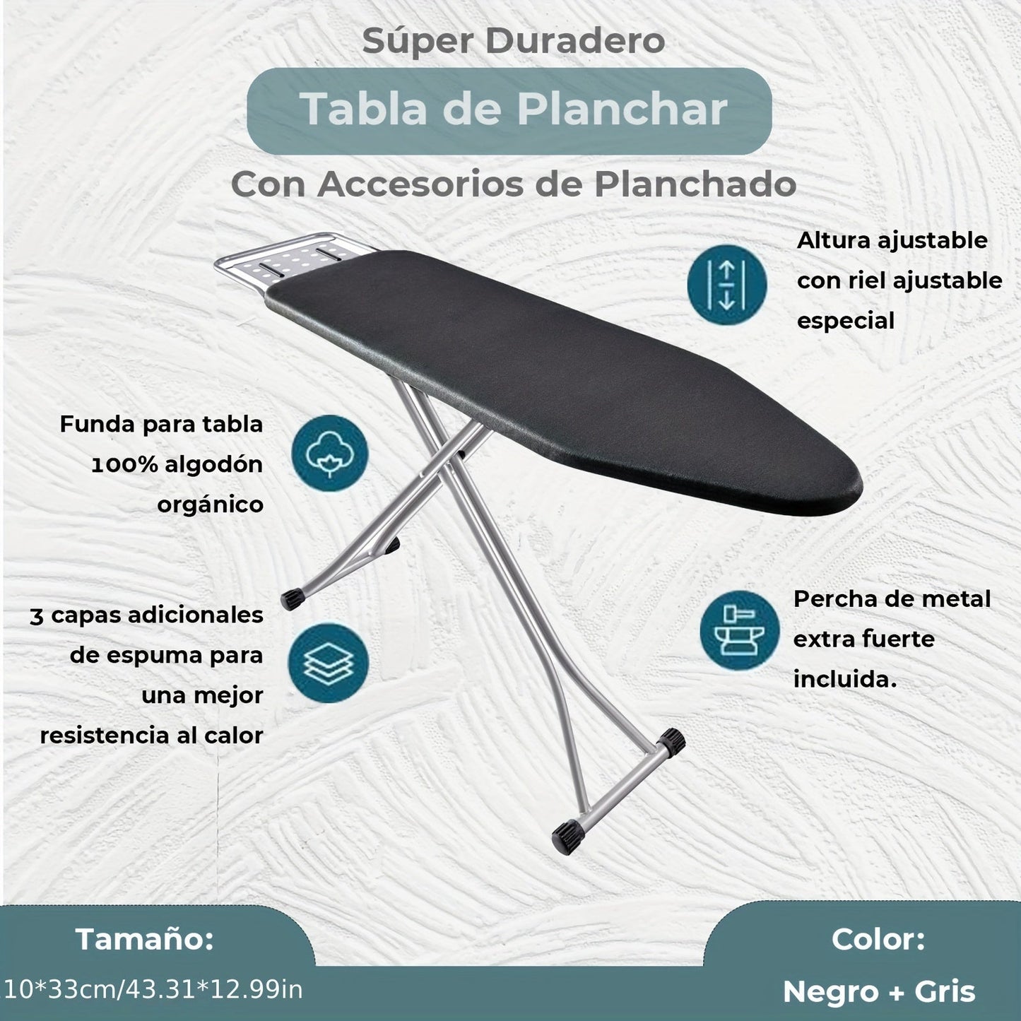 Compact Adjustable Ironing Board Stand, Dimensions 109.98 x 33.02 cm - Folds Easily for Convenient Storage, Made of Durable Alloy Steel, No Electricity Required